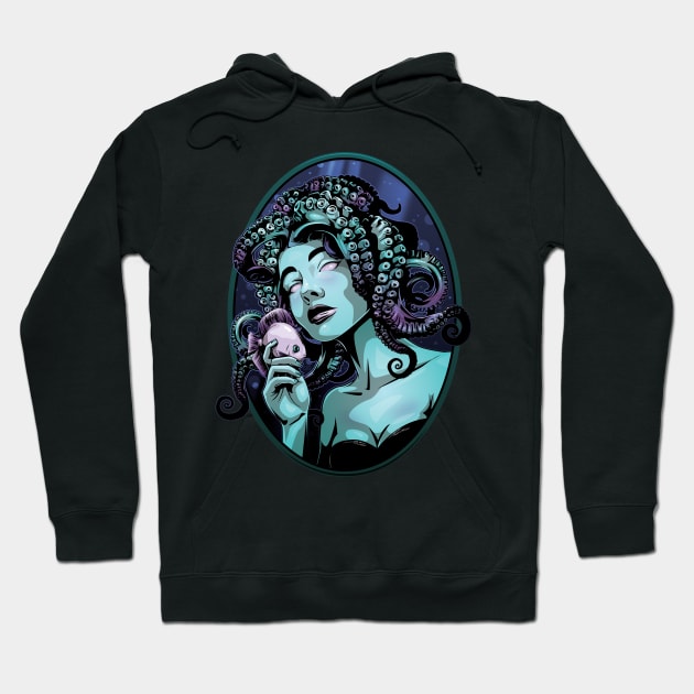 Octopus Mermaid Portrait - Underwater Beauty Hoodie by redappletees